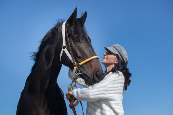 Trainer Natalie Young with import Mirage Dancer ahead of Saturday's Caulfield Cup.