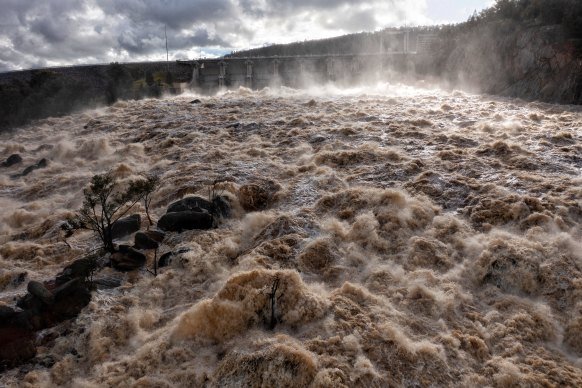 Water pours out of the Wyangala Dam in NSW’s Central West.