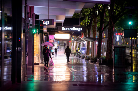 A few lone people in the CBD this week after curfew.