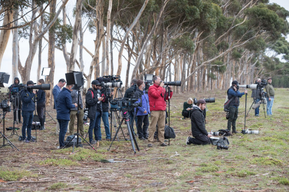 Members of the media attempt to catch a glimpse of Cardinal Pell.