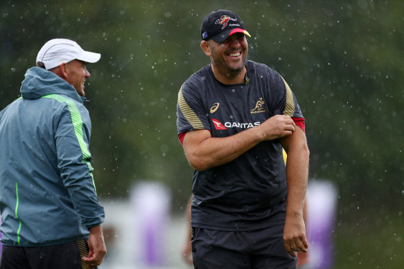 Grey (left) during his time working alongside former Wallabies coach Michael Cheika.