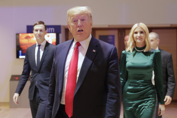 US President Donald Trump, Ivanka Trump and Jared Kushner, left, at the World Economic Forum in Davos, Switzerland in January.