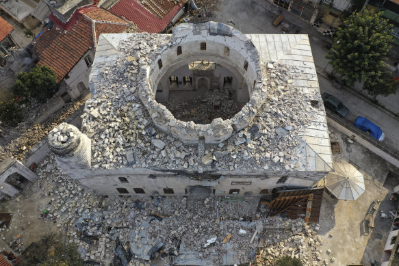 View of Sheikh Ali mosque which destroyed during the devastated earthquake, in the old city of Antakya, Turkey.