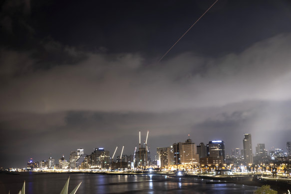 The night skies above Tel Aviv are lit up as Israel’s defence systems intercept drones and missiles from Iran. 