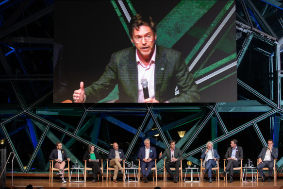 Lord Mayor Nick Reece at an event for the lord mayoral candidates at Fed Square last week.