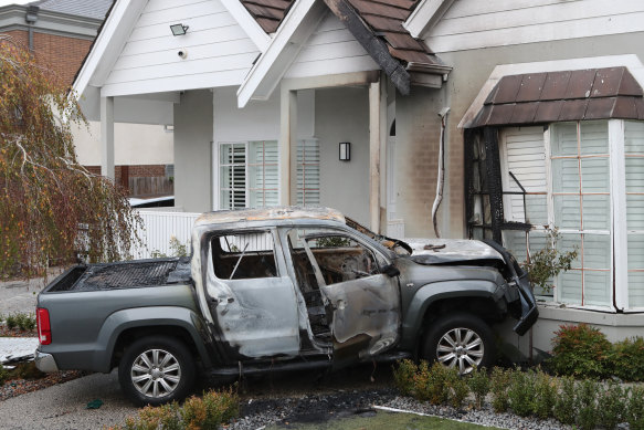 One of the cars that slammed into the Essendon house.