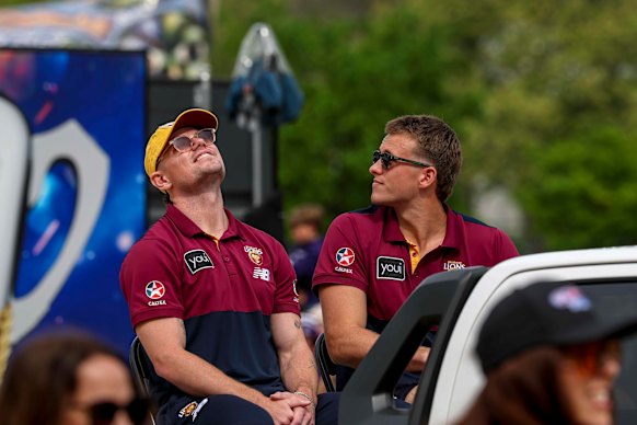 Lachie Neale alongside Ty Gallop at Friday’s grand final parade.