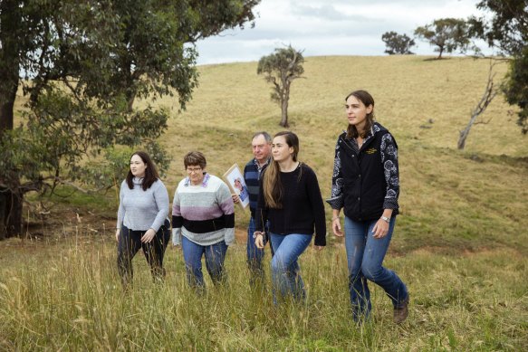 Philippa and Peter Fitzpatrick with their daughters Emma (on left) and Amanda, and Adam’s girlfriend Lucinda Eddy (right) in Jugiong.