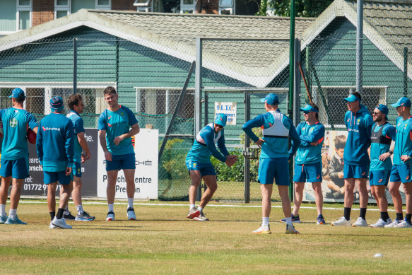 The Australian cricket squad training at Formby Cricket Club.