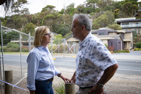 Bronwyn and Gerry Borghesi are appealing a council building order directing them to stabilise the escarpment. 