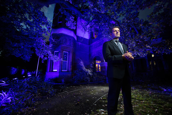 Police Association secretary Wayne Gatt  at the association’s offices, which were lit up on Wednesday in memory of the four officers. 