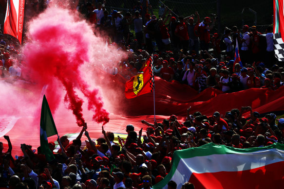 Ferrari fans celebrate the win.