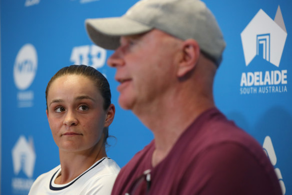Ash Barty with coach Craig Tyzzer earlier in the year. The pair have been separated for six months.