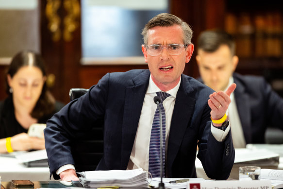 NSW Premier Dominic Perrottet at a budget estimates hearing on Wednesday.