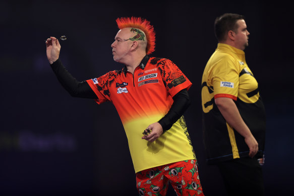 Peter Wright of Scotland in action during the World Darts Championship.