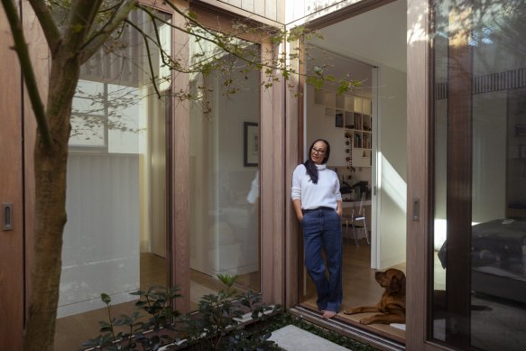 Maiko Nicolaysen in her home  designed by architect Madeleine Blanchfield.