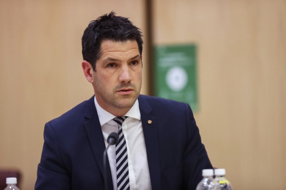 Liberal senator Alex Antic at a Senate estimates hearing in May this year.