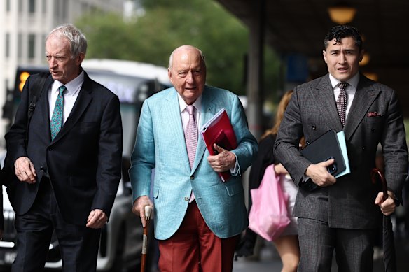 Alan Jones outside the Downing Centre Local Court on Thursday.
