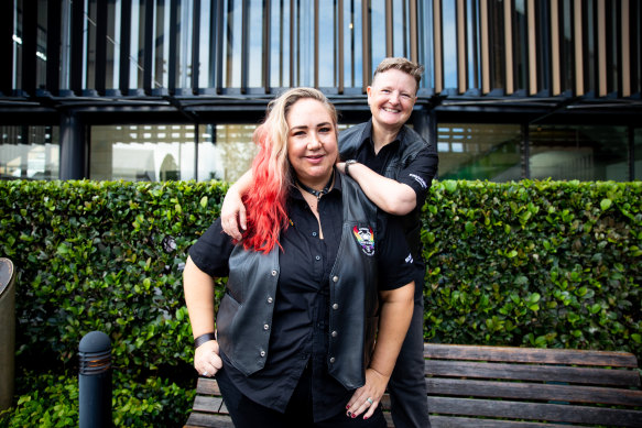Dykes on Bikes president Emily Saunders (right) and Kendal Walton (left). 