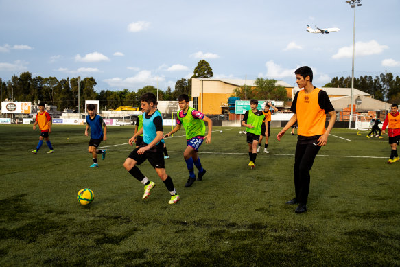 Children playing soccer at the Fraser Park Football Club in Marrickville. 