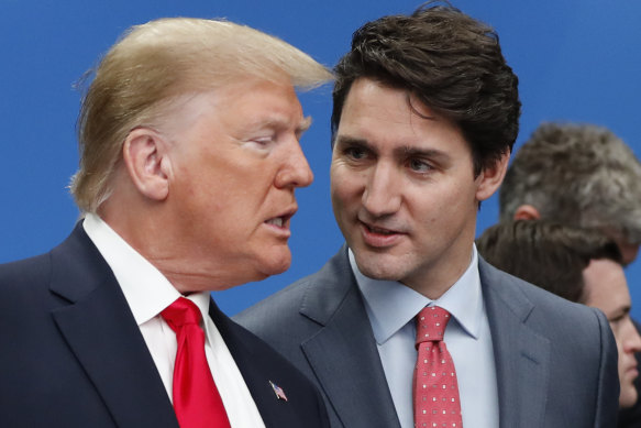 Trump and Trudeau talk prior to a NATO round table meeting in the UK in 2019.