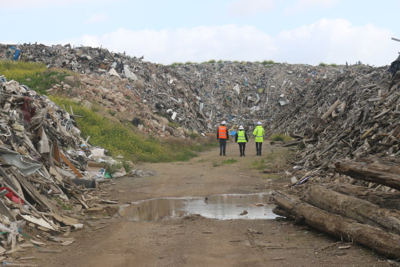EPA staff at Lara site in 2019 to inspect the mountain of waste left by C&D Recycling