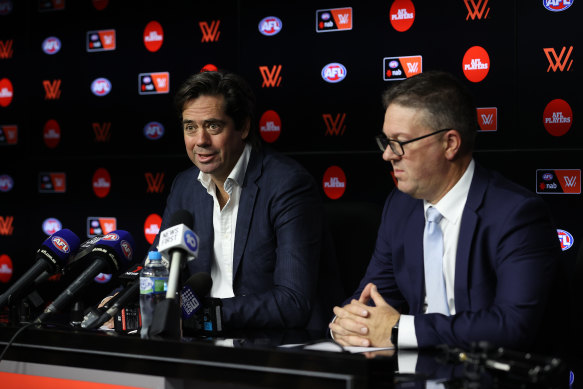 AFLPA boss Paul Marsh (right) with AFL CEO Gillon McLachlan.