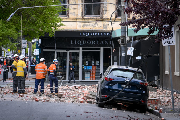 A damaged building on Chapel Street in Melbourne.