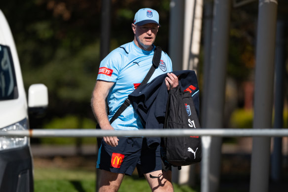 Michael Maguire arrives for NSW training at Blue Mountains Grammar School. 