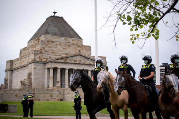 There was a strong police presence at the Shrine on Wednesday following a series of anti-lockdown protests at the monument.