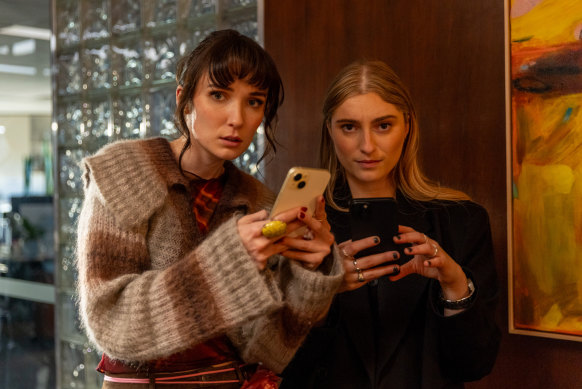 Jenna Owen (left) and Vic Zerbst as PR crisis managers Nicole and Greta in Optics.