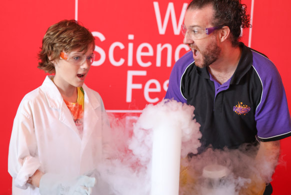 A liquid nitrogen explosion at Sunday’s launch of World Science Festival Brisbane 2021 at the Queensland Museum.