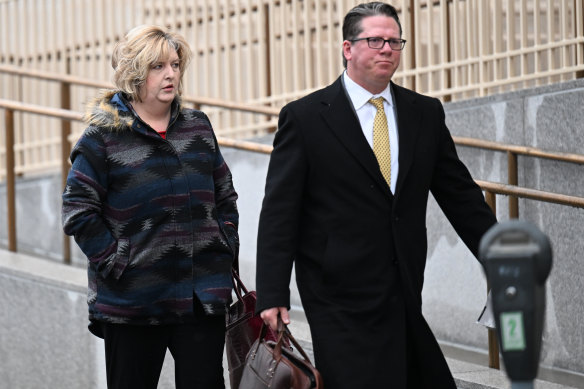 Megan Hess (left) arrives at the Wayne Aspinall Courthouse with her attorney before her sentencing.