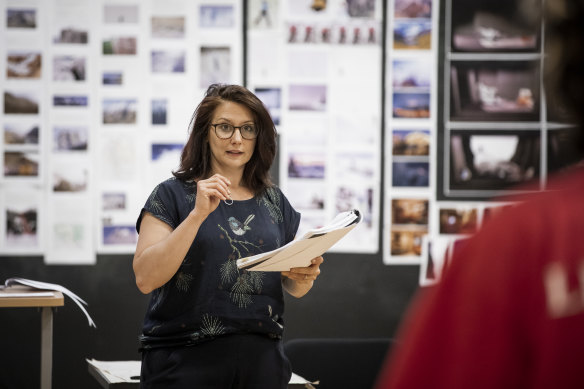 “What does climbing look like on stage?” Director Petra Kalive during rehearsals for the MTC production of Touching the Void. 