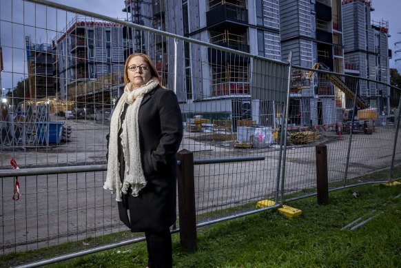 Boroondara mayor Councillor Felicity Sinfield in front of a Bill Street housing redevelopment in Hawthorn.
