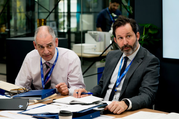 Rob Sitch and Dave Lawson in Utopia, a comedy set inside the fictional Nation Building Authority where infrastucture projects are devised, prioritised, modelled and costed, but nothing is actually achieved.