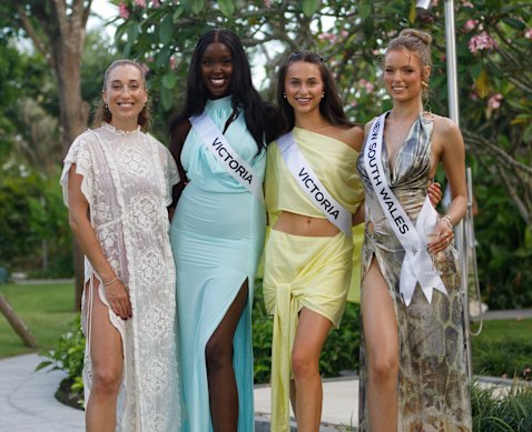 Sheridan Mortlock (right) is wearing second-hand clothing for the Miss Universe Australia competition.