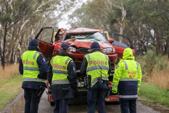 The wrecked car is taken from the crash scene.