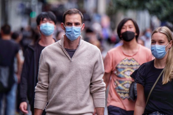 Melburnians wearing face masks in the CBD earlier this year.