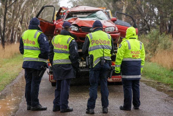 The wrecked car is taken from the crash scene.