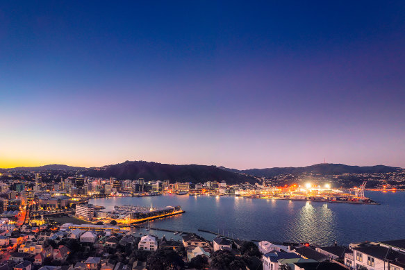 Wellington’s city skyline at dusk.