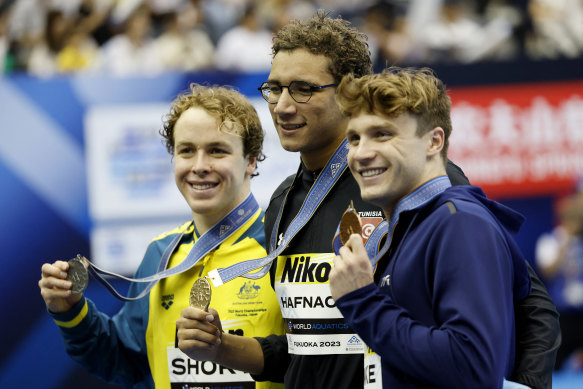 Samuel Short (left) picked up a silver medal in the men’s 800m freestyle. 