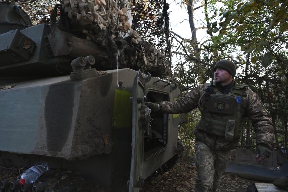 Ukrainian Armed Forces Commander ‘Forest’, 38, at an artillery position in the Mykolaiv Oblast.