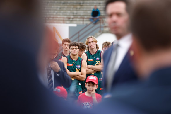 AFL boss Gillon McLachlan announces a team for Tasmania.