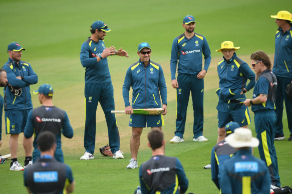 Coach Justin Langer, centre, and his team have received a warm welcome in Southampton, England. 