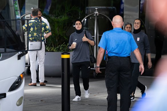 An Iranian player walking from the team’s Gold Coast hotel to a waiting bus on Friday.