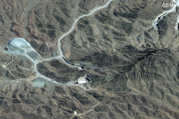 A satellite image shows the Pickaxe Mountain complex adjacent to Iran’s Natanz uranium enrichment facility.