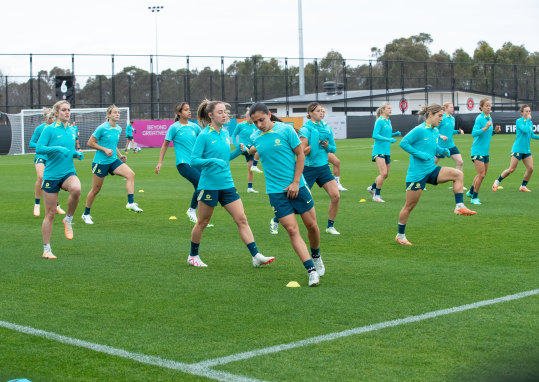 The Matildas go through their paces on Sunday.