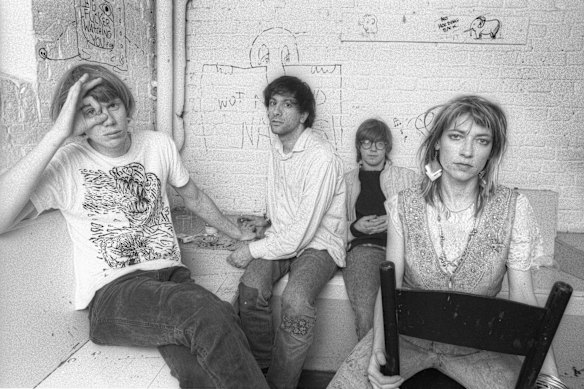 Kim Gordon with Sonic Youth bandmates, from left, Thurston Moore, Lee Ranaldo and Steve Shelley in Amsterdam in 1986.