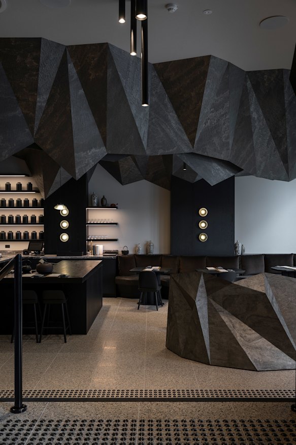Yugen’s interior design features shards of slate and stalagmite-inspired lights.